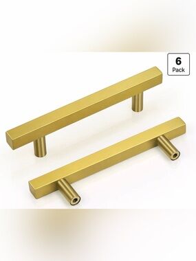 Set of Six 4 inch Gold Bar Drawer Pulls, Dresser, Kitchen Cabinet Pulls